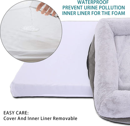 Extra Large Orthopedic Dog Bed with Bolster Sides, Removable and Washable Cover, Non-Slip Base, and Egg Foam Cushion, 46 x 30 Inches, Gray