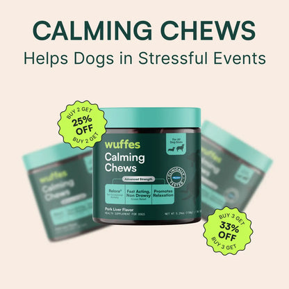 Wuffes Calming Chews for Dogs - Stress Support Supplement - Non-Drowsy Relief for All Breeds - Made in the USA - 60 Soft Chews