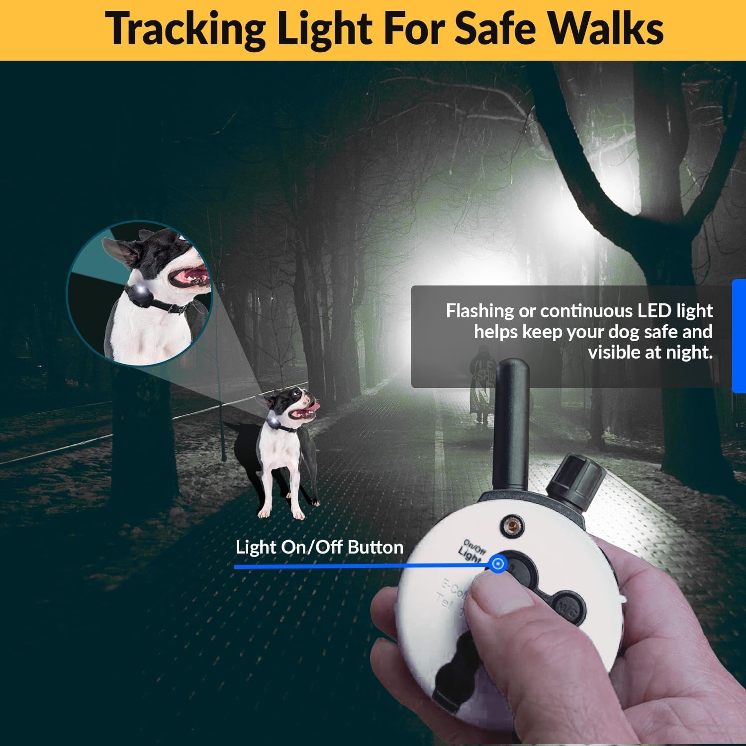 Rechargeable E-Collar Dog Training System with Remote and Clicker for Small to Medium Dogs, Humane Tapping Stimulation, 100 Levels, Tone, Light, 1/2 Mile Range, Single Dog Use, Zen Series